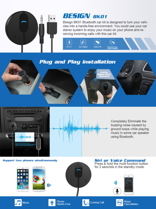 Besign bk01 bluetooth cheap 4.1 car kit